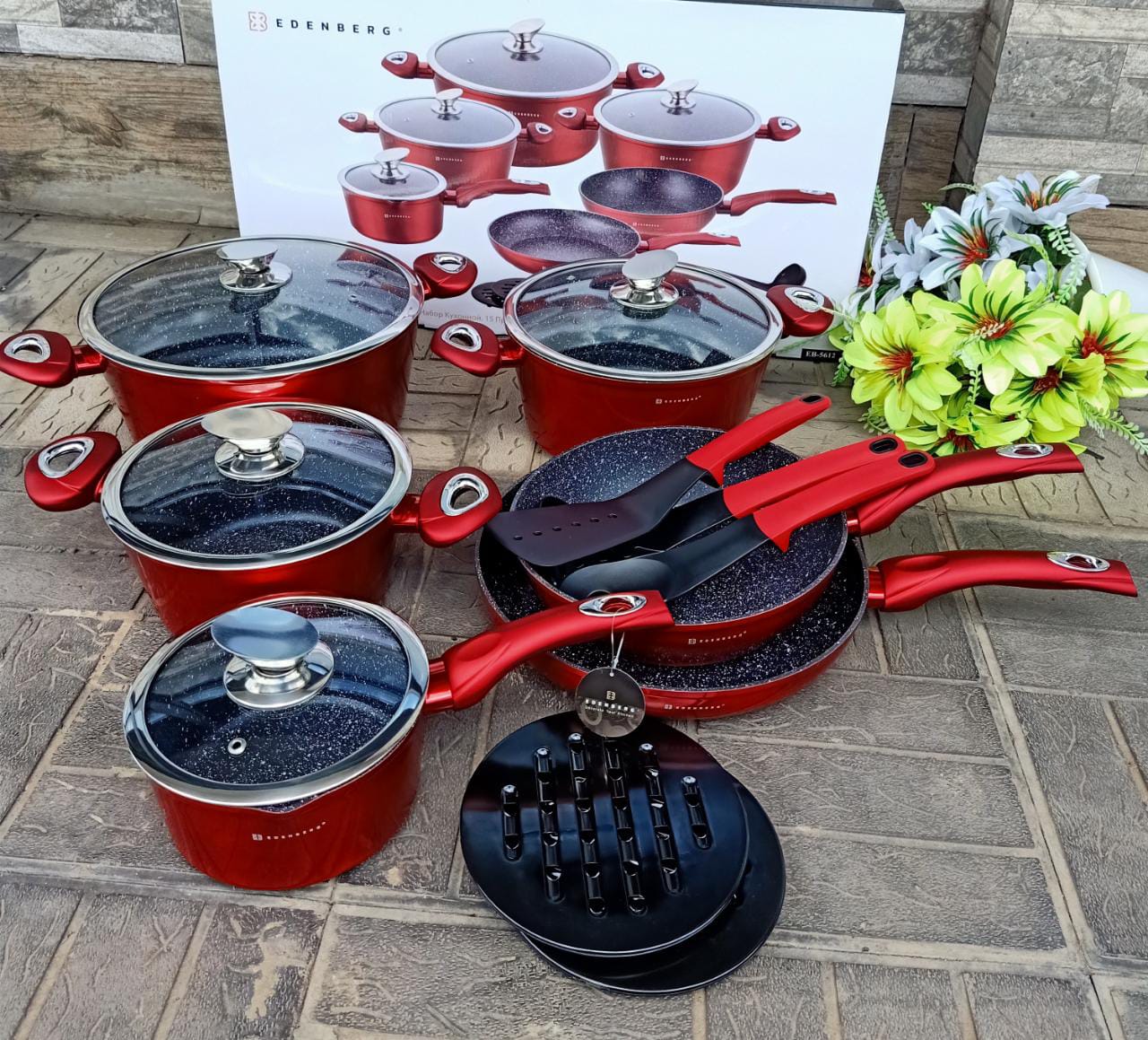 15pcs Edenberg Granite Cookware