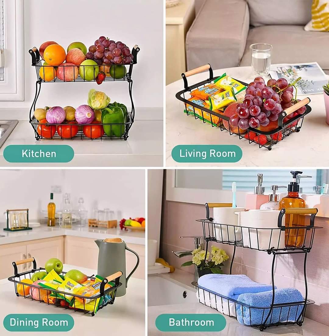 IMG-20240513-WA0580 metallic fruit/vegetable basket/rack with wooden handles